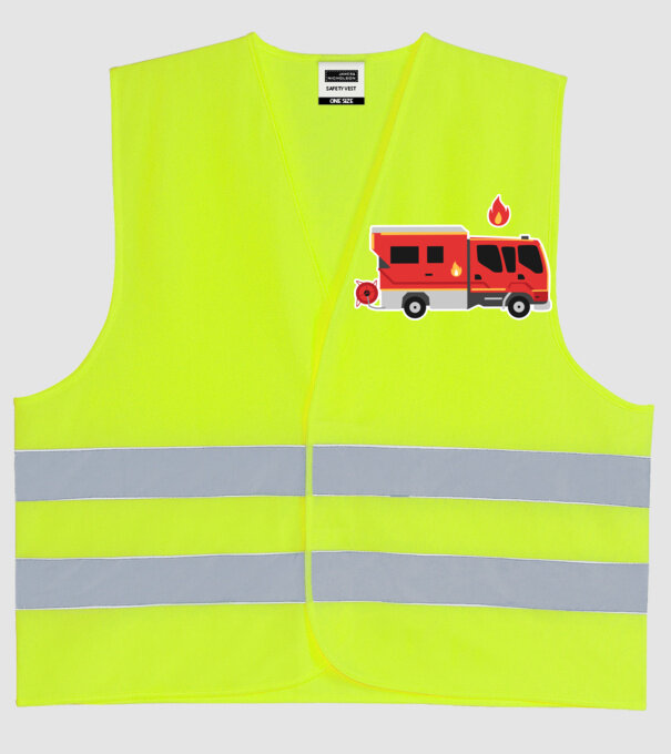Mașină de pompieri model galben neon pe tricou