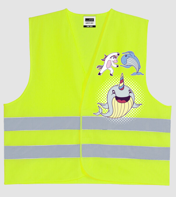 Unicorn Balenă Fuziune - Narval model galben neon pe tricou
