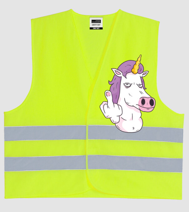 Unicorn arată degetul model galben neon pe tricou