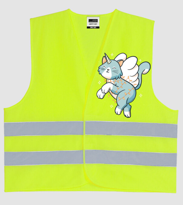 Pisică Unicorn model galben neon pe tricou