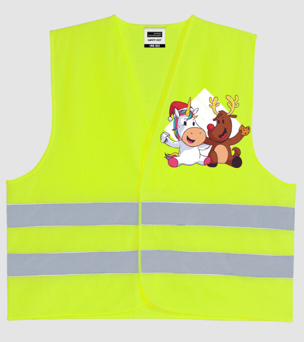 Unicorn și Ren prietenie tricou drăguț de Crăciun model galben neon pe tricou