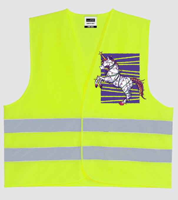 Unicorn pom de Crăciun model galben neon pe tricou