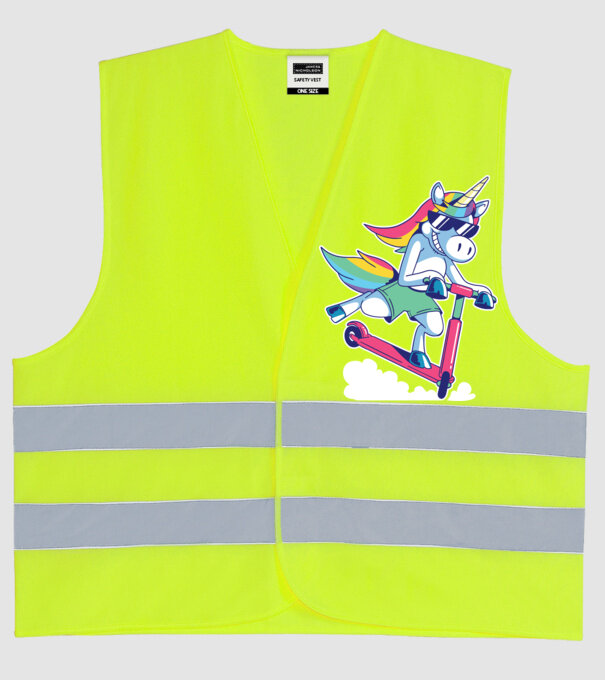 Unicorn cu trotinetă tricou amuzant model galben neon pe tricou