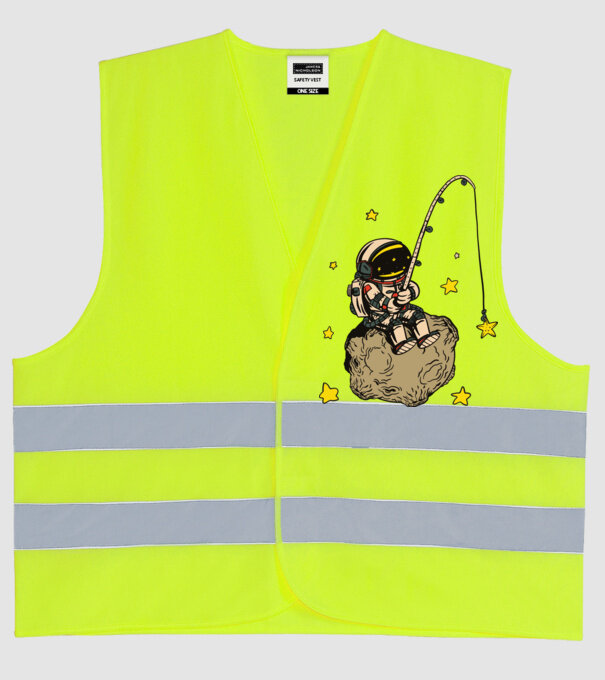 Pescar Astronaut model galben neon pe tricou