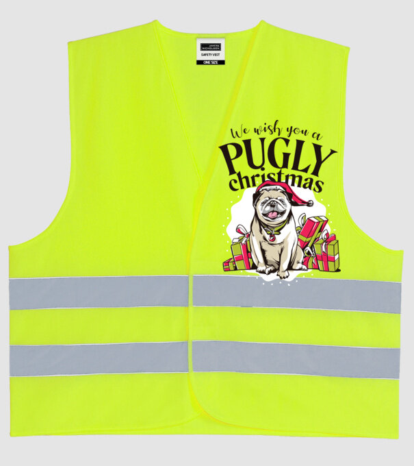 We wish You a Pugly Christmas tricou cu mops model galben neon pe tricou