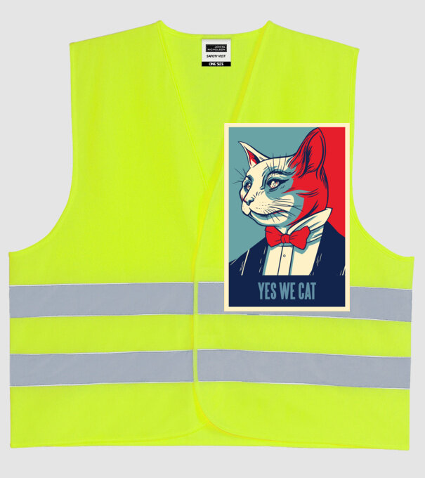 Yes We Cat poster cu pisică model galben neon pe tricou