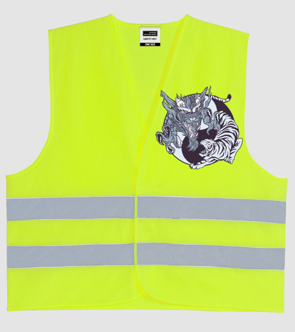 Yin Yang cu animale model galben neon pe tricou