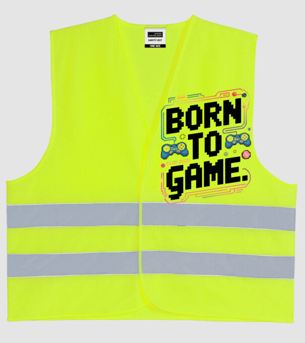 Born to Game Pixel Alb model galben neon pe tricou