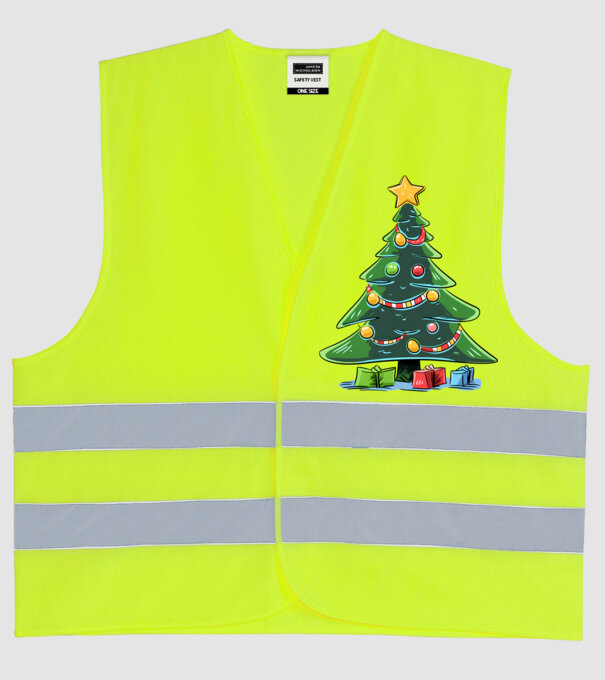 Brad de Crăciun model galben neon pe tricou