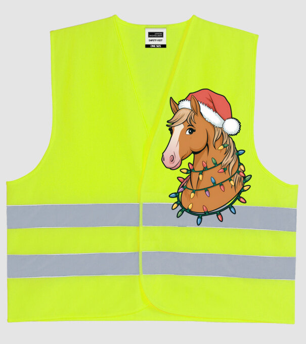Cal de Crăciun model galben neon pe tricou