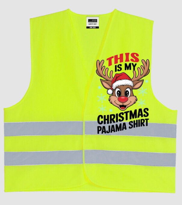 Christmas Pajama Reindeer Alb model galben neon pe tricou