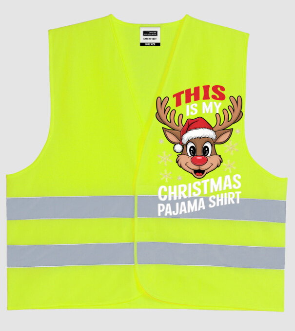 Christmas Pajama Reindeer Negru model galben neon pe tricou