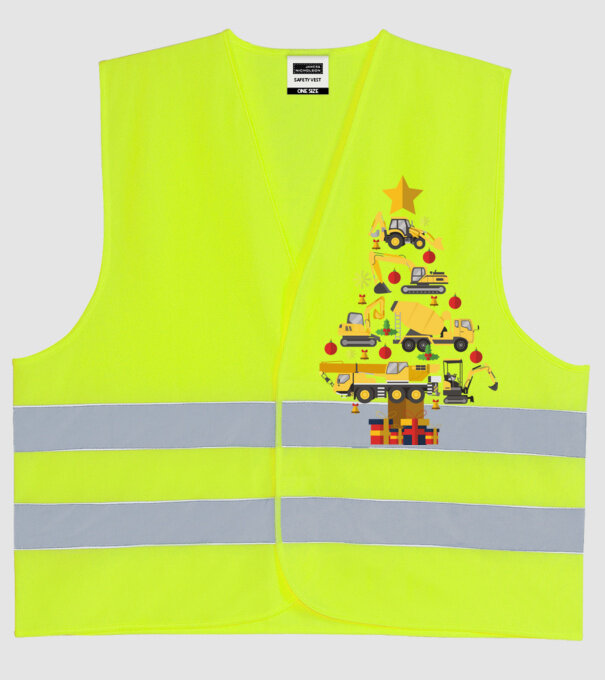 Construcția vehiculului pom de Crăciun model galben neon pe tricou