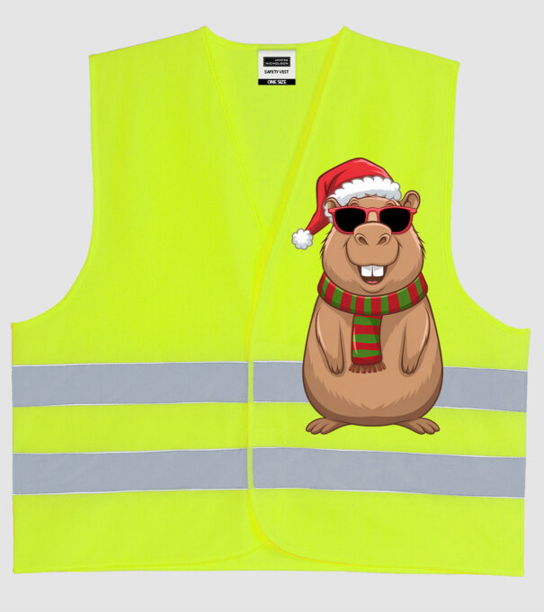 Crăciunul capybara model galben neon pe tricou