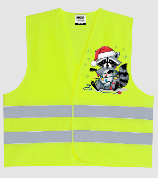 Crăciunul ratonilor Alb model galben neon pe tricou