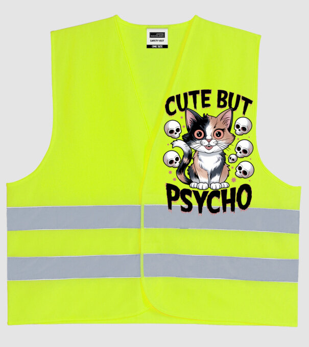 Cute, but Psycho pisică Alb model galben neon pe tricou