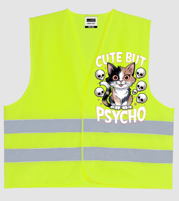 Cute, but Psycho pisică Negru model galben neon pe tricou