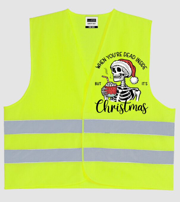 Dead inside, but it's christmas Alb model galben neon pe tricou
