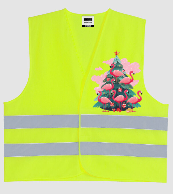 flamingo pom de Crăciun model galben neon pe tricou