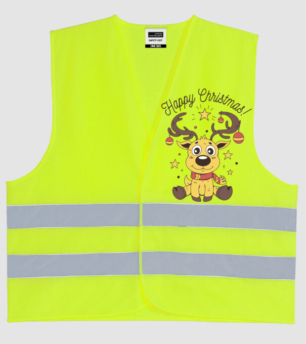 Happy Christmas Reindeer Alb model galben neon pe tricou