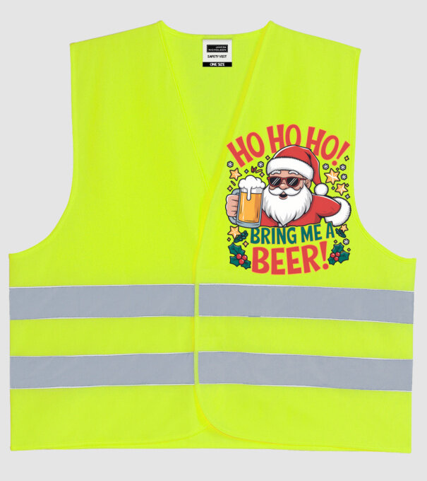 HO HO HO bring me a BEER santa Alb model galben neon pe tricou