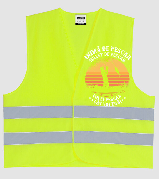 inimă de pescar, suflet de pescar, voi fi pescar cât voi trăi model galben neon pe tricou