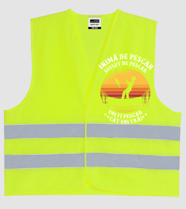 inimă de pescar, suflet de pescar, voi fi pescar cât voi trăi model galben neon pe tricou