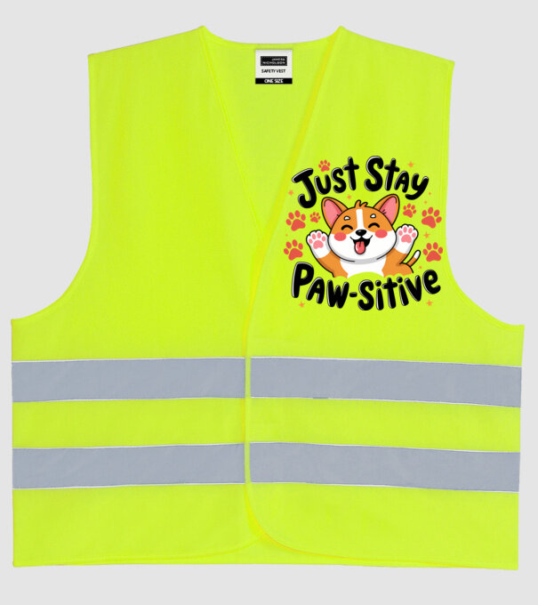 Just Stay Paw-sitive Alb model galben neon pe tricou