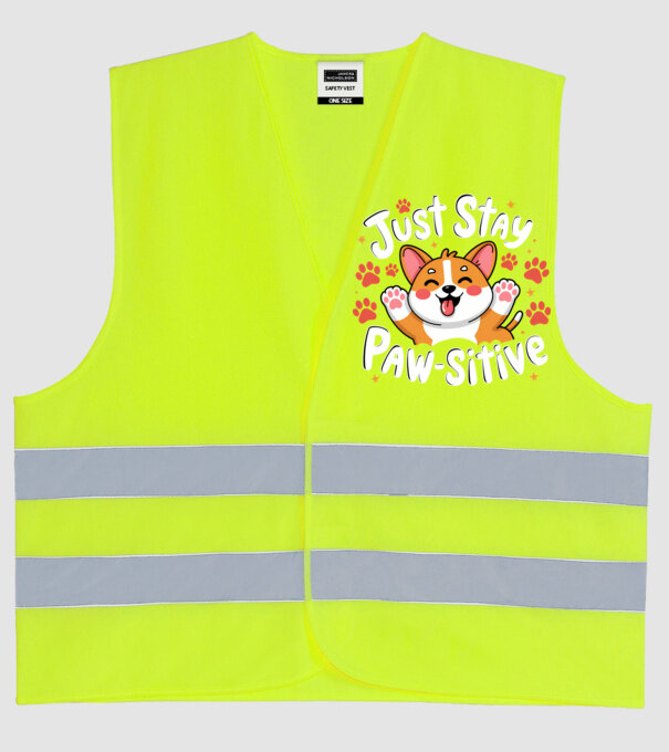 Just Stay Paw-sitive Negru model galben neon pe tricou