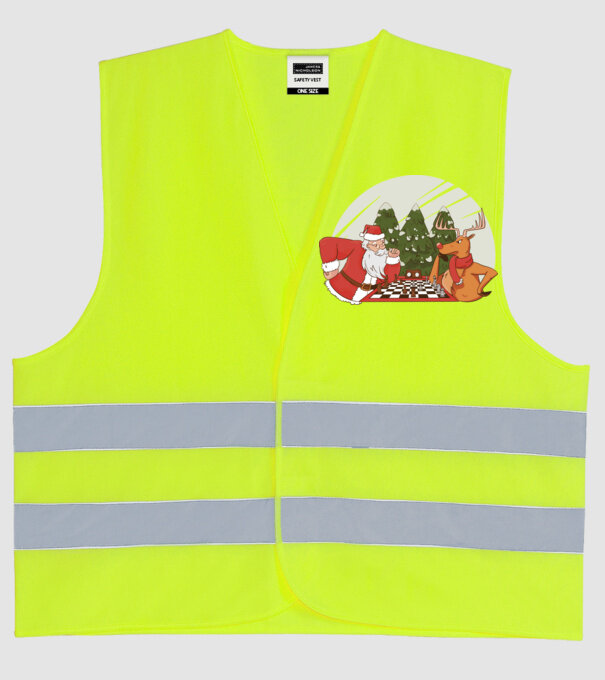Meci de șah cu Moș Crăciun model galben neon pe tricou