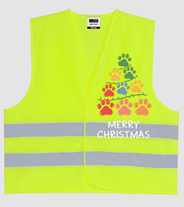 Merry Christmas Paws Negru model galben neon pe tricou