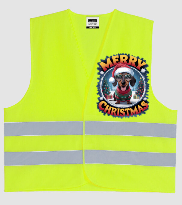 Merry Christmas Teckel model galben neon pe tricou