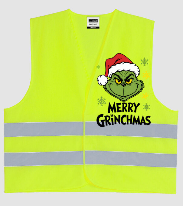 Merry Grinchmas Alb model galben neon pe tricou
