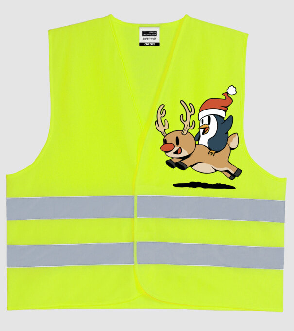 pinguin reindeer cristmas model galben neon pe tricou