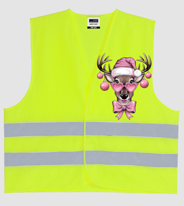 Pink Xmas Reindeer model galben neon pe tricou