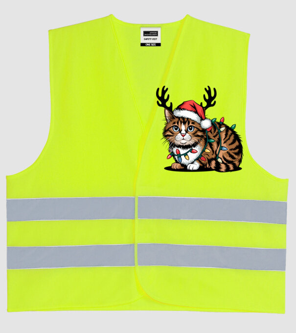 Pisica de craciun model galben neon pe tricou