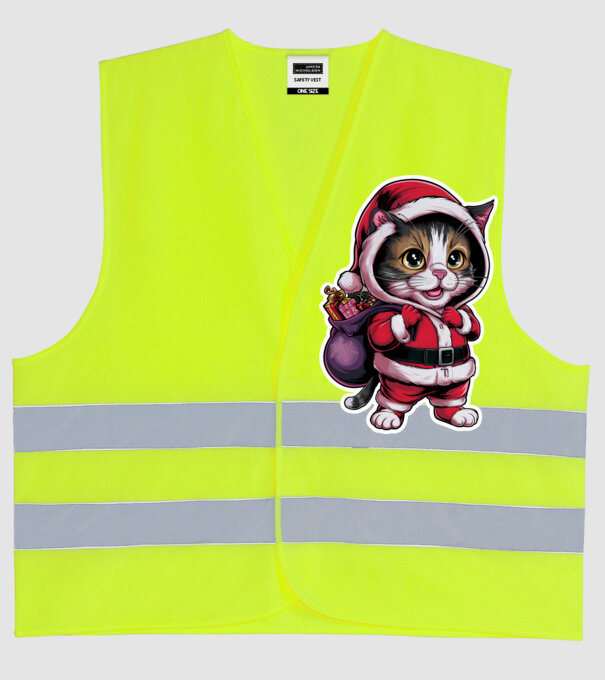 Santa Cat model galben neon pe tricou