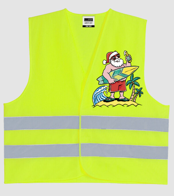 Santa Claus Summer model galben neon pe tricou
