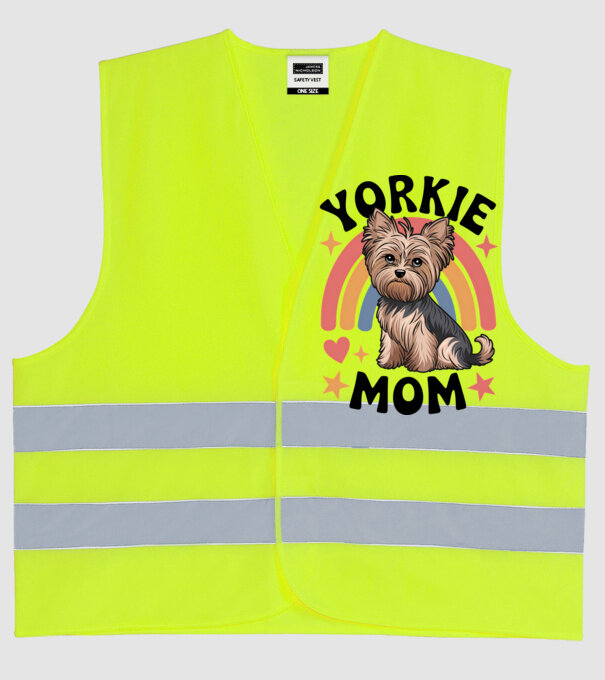 Yorkie Mom Alb model galben neon pe tricou