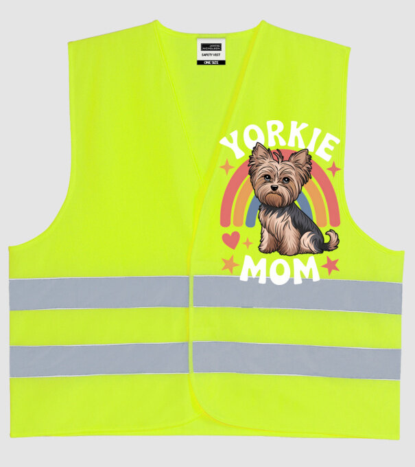 Yorkie Mom Negru model galben neon pe tricou