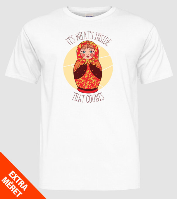 Interiorul contează - păpușă Mamushka model alb pe tricou