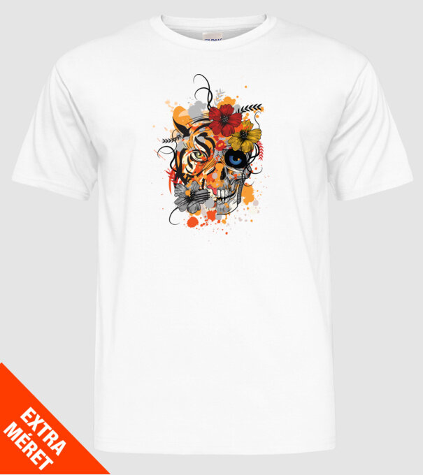 Craniu de tigru abstract model alb pe tricou