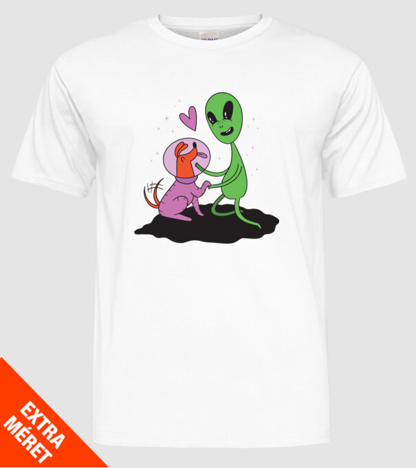 Alien cu câine model alb pe tricou