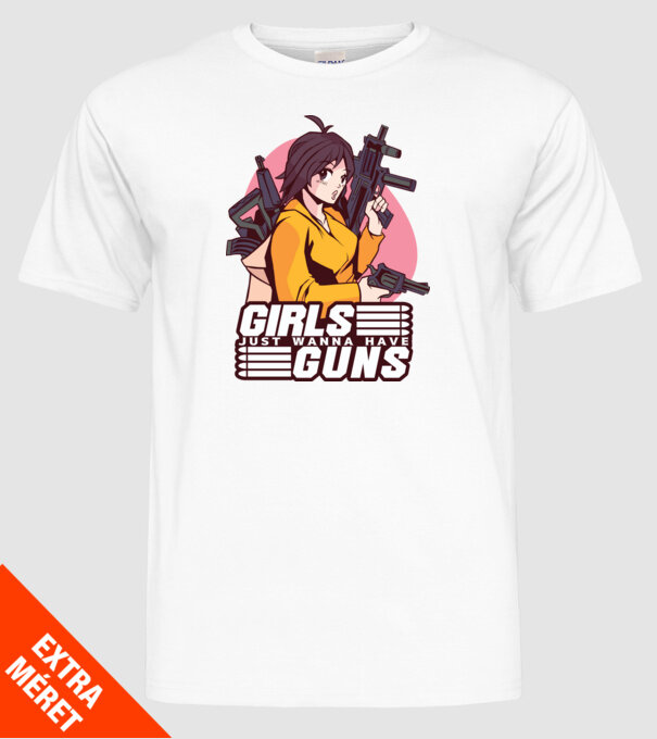 Anime fată cu armă model alb pe tricou