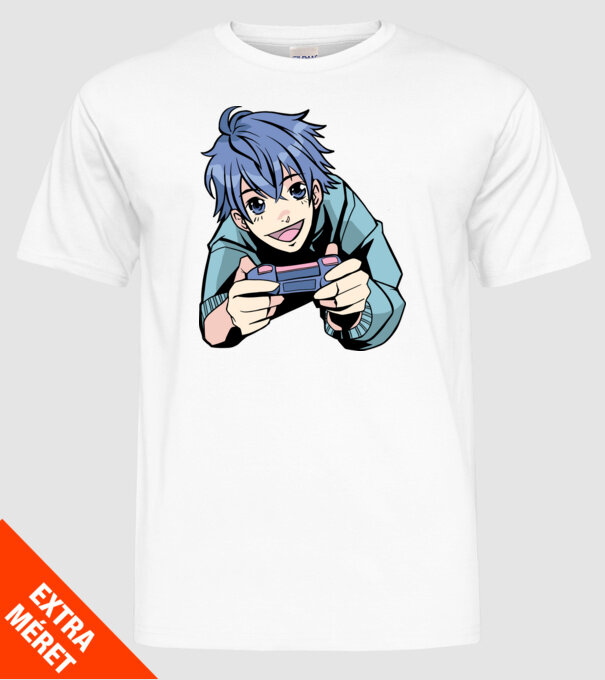 Anime băiat Gamer model alb pe tricou