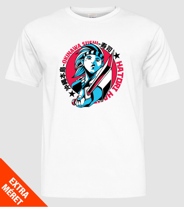 Fată Anime cu sabie model alb pe tricou