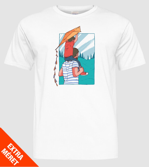 Tată-fiu înălțarea zmeului model alb pe tricou