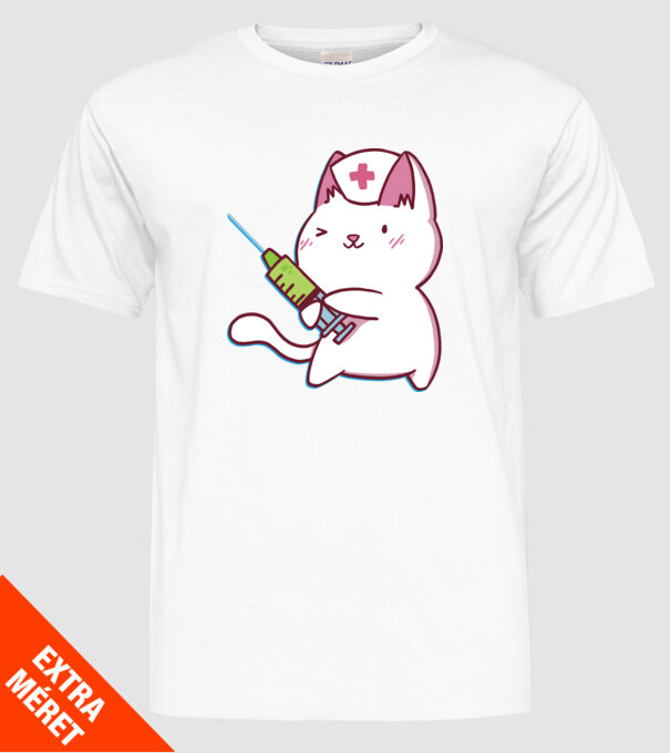 Pisică asistent medical cu vaccin model alb pe tricou