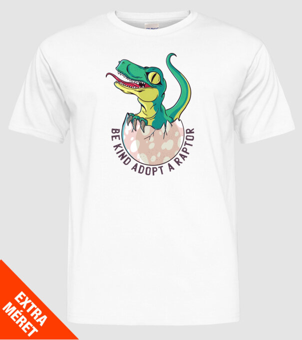 Be kind adopt a Raptor tricou cu dinozaur model alb pe tricou
