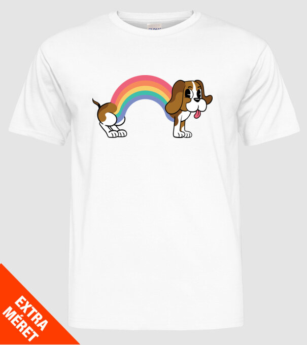Beagle curcubeu model alb pe tricou